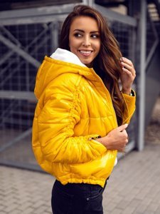 Blouson de transition matelassé réversible pour femme jaune à capuche Bolf B9553