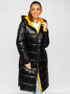 Blouson d'hiver long à capuche matelassé pour femme noir Bolf J9063