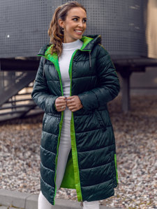 Blouson d'hiver long à capuche matelassé pour femme vert Bolf J9063