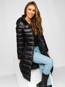 Blouson d'hiver long matelassé manteaux à capuche pour femme noir Bolf MB0276