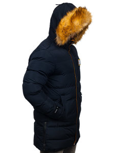 Blouson d'hiver long matelassé pour homme bleu foncé Bolf 6477