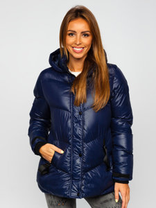 Blouson d'hiver matelassé à capuche pour femme bleu foncé Bolf 23065