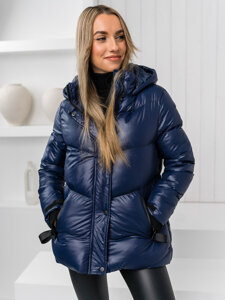 Blouson d'hiver matelassé à capuche pour femme bleu foncé Bolf 23065