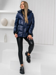 Blouson d'hiver matelassé à capuche pour femme bleu foncé Bolf 23065