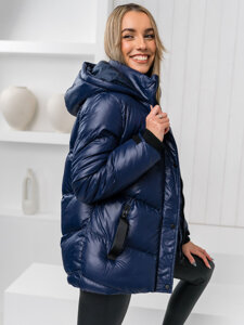 Blouson d'hiver matelassé à capuche pour femme bleu foncé Bolf 23065