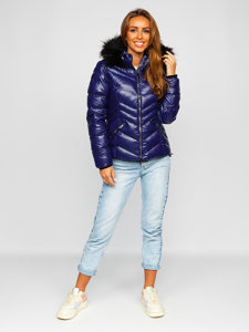 Blouson d'hiver matelassé à capuche pour femme bleu foncé Bolf 23068