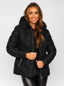 Blouson d'hiver matelassé à capuche pour femme noir Bolf 5M725