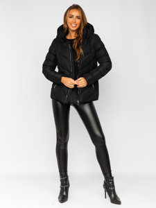 Blouson d'hiver matelassé à capuche pour femme noir Bolf 5M725