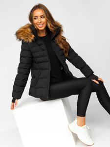 Blouson d'hiver matelassé à capuche pour femme noir Bolf 5M768