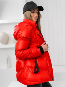 Blouson d'hiver matelassé à capuche pour femme rouge Bolf 23065