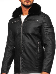 Blouson en cuir avec fourrure pour homme noir Bolf 11Z8013