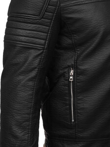 Blouson en cuir avec fourrure pour homme noir Bolf 11Z8013