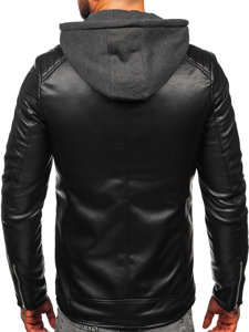 Blouson en cuir biker à capuche pour homme noir Bolf 11Z8012-A