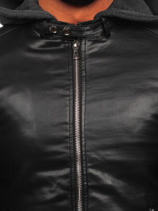 Blouson en cuir biker à capuche pour homme noir Bolf 11Z8012-A