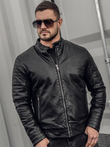 Blouson en cuir biker pour homme noir isolé Bolf 92531