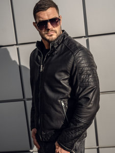 Blouson en cuir biker pour homme noir isolé Bolf 92535