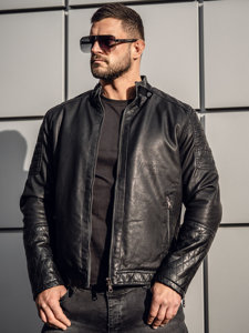 Blouson en cuir biker pour homme noir isolé Bolf 92535