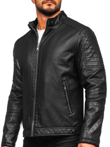 Blouson en cuir biker pour homme noir isolé Bolf 92535