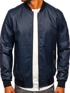 Blouson en cuir bomber bleu foncé pour homme Bolf 1147 