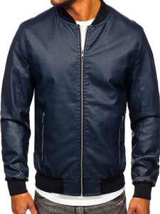 Blouson en cuir bomber bleu foncé pour homme Bolf 1147 