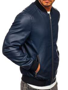 Blouson en cuir bomber bleu foncé pour homme Bolf 1147 