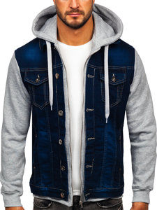 Blouson en jean à capuche pour homme bleu foncé Bolf 801