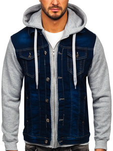 Blouson en jean à capuche pour homme bleu foncé Bolf 801