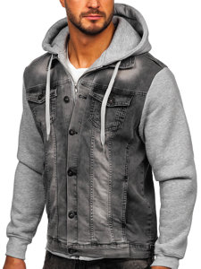 Blouson en jean à capuche pour homme gris Bolf 801