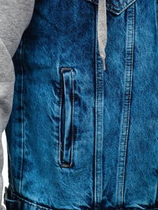 Blouson en jean pour homme bleu foncé à capuche Bolf 211902