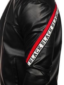 Blouson pour homme en cuir à capuche noir-rouge Bolf HY614