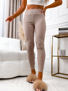 Cappuccino prążkowane legginsy damskie Denley 020A