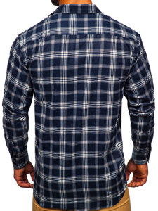 Chemise à manche longue en flanelle à carreaux pour homme bleue foncée Bolf F1