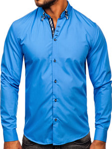 Chemise à manche longue pour homme bleue Bolf 3762