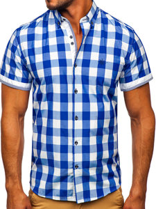 Chemise à manches courtes bleue claire à carreaux pour homme Bolf 4508