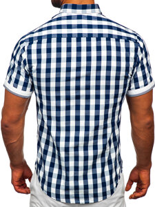 Chemise à manches courtes bleue foncée à carreaux pour homme Bolf 4508