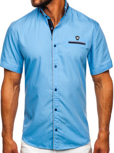 Chemise à manches courtes pour homme bleue foncée Bolf 19617