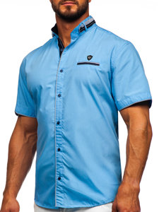 Chemise à manches courtes pour homme bleue foncée Bolf 19617