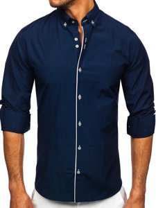 Chemise à manches longues bleue foncée pour homme Bolf 20721