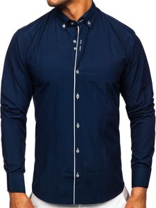 Chemise à manches longues bleue foncée pour homme Bolf 20721