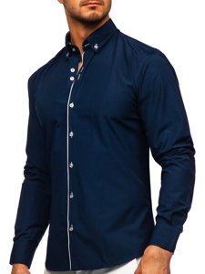 Chemise à manches longues bleue foncée pour homme Bolf 20721