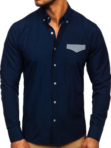 Chemise à manches longues élegante pour homme bleue foncée Bolf 4711