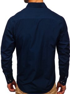 Chemise à manches longues élegante pour homme bleue foncée Bolf 4711