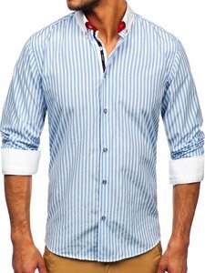 Chemise à manches longues pour homme bleue claire rayée Bolf 20727