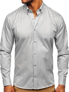 Chemise à manches longues pour homme grise rayée Bolf 20726