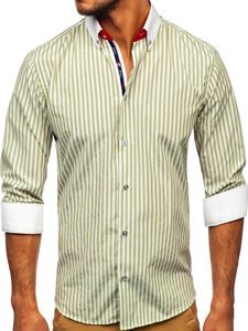 Chemise à manches longues pour homme verte rayée Bolf 20727