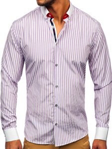 Chemise à manches longues pour homme violette rayée Bolf 20727