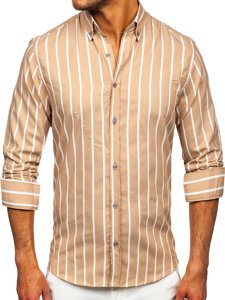 Chemise à manches longues rayée beige pour homme Bolf 20730 