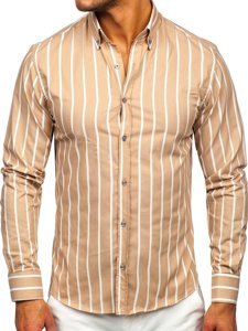 Chemise à manches longues rayée beige pour homme Bolf 20730 