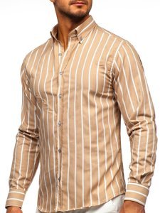 Chemise à manches longues rayée beige pour homme Bolf 20730 