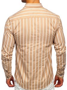 Chemise à manches longues rayée beige pour homme Bolf 20730 